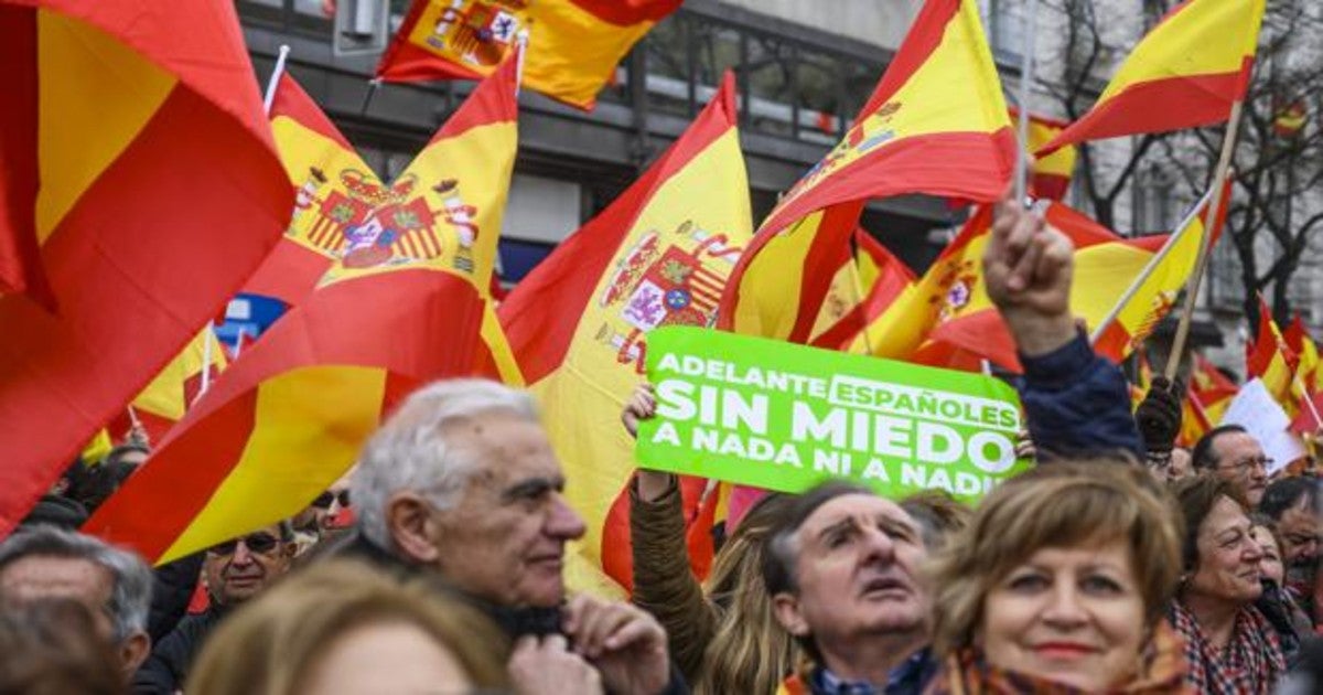 Manifestación conjunta convocada por PP, Ciudadanos y Vox, junto a otros partidos y entidades en la Plaza de Colón en Madrid