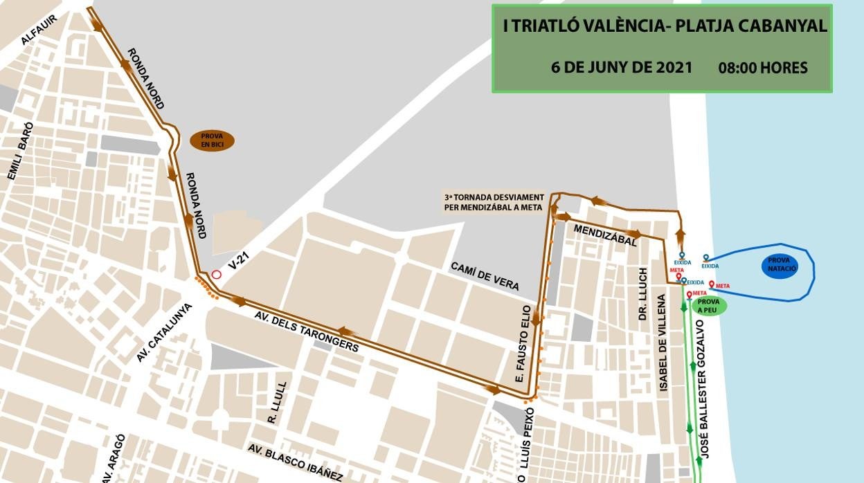 Cortes de tráfico y nuevos horarios del transporte público este domingo en Valencia por un Triatlón