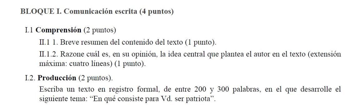 Extracto del examen de Castellano de las PAU 2021 en la Comunidad Valenciana