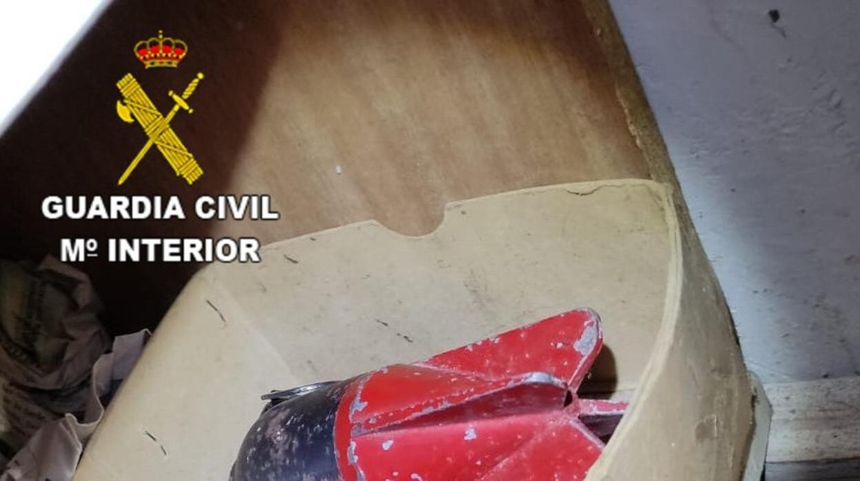 Granada de mortero de la Guerra Civil encontrada en un armario en Huerta de Valdecrábanos