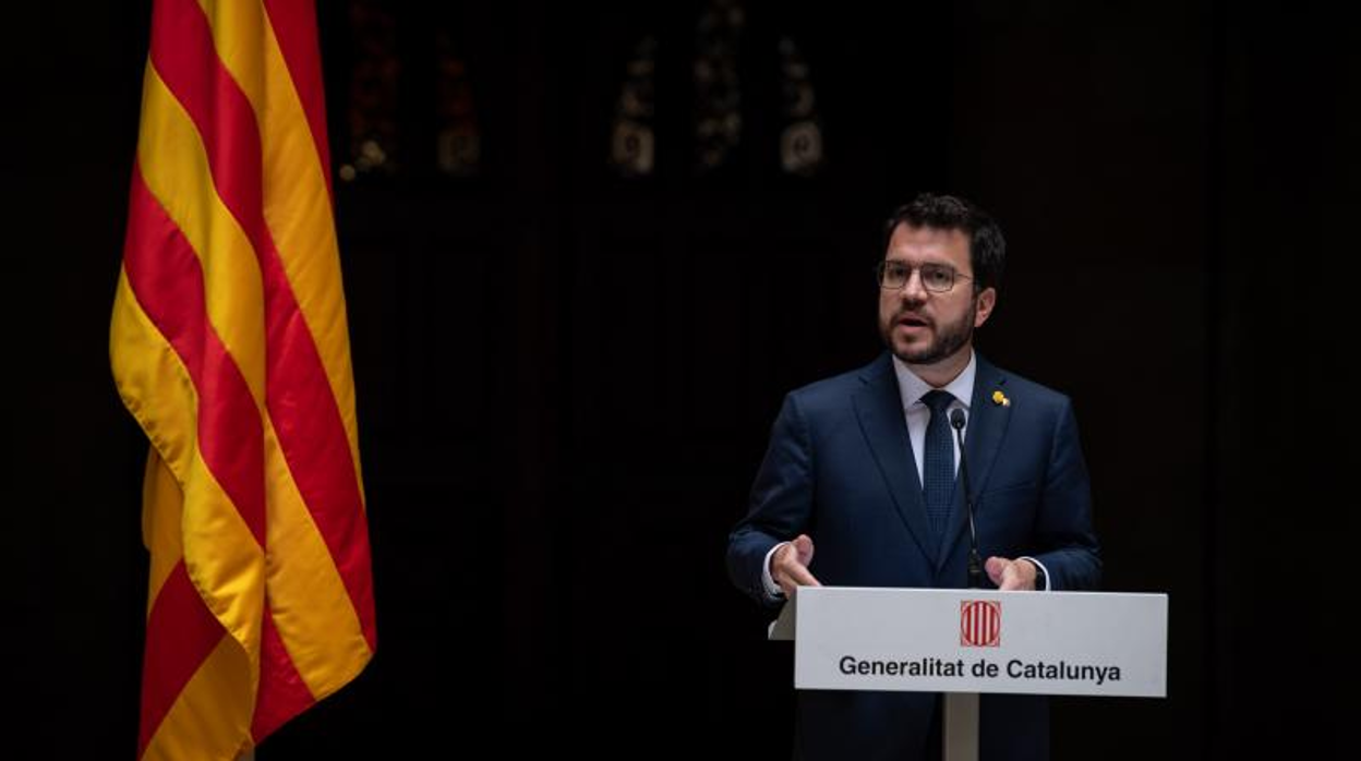 Pere Aragonès, esta tarde, durante un acto con los cónsules destinados en Barcelona