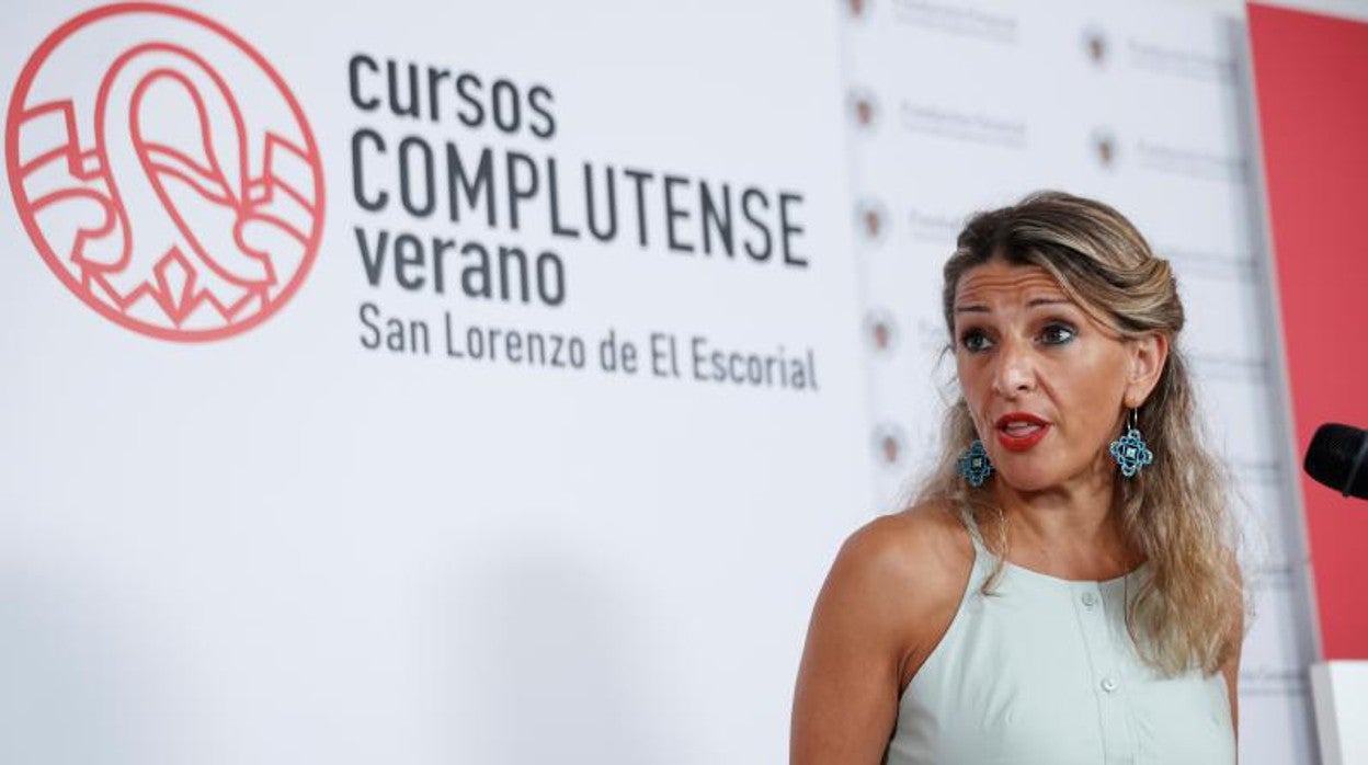 La vicepresidenta segunda y ministra de Trabajo y Economía Social, Yolanda Díaz, en los cursos de Verano de la Complutense, en San Lorenzo de El Escorial