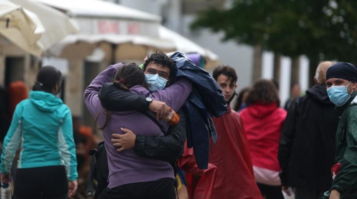 Un grupo de peregrinos en Santiago, la semana pasada