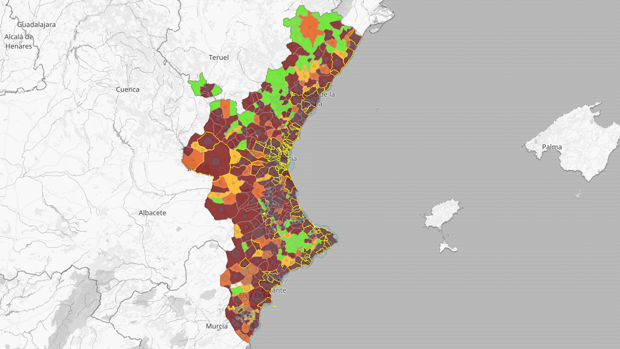 Mapa y listado por municipios de los últimos casos de coronavirus en la Comunidad Valenciana