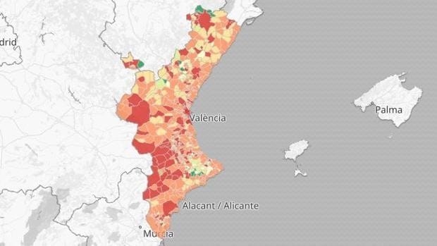 Mapa y listado por municipios de los nuevos casos de coronavirus en Valencia