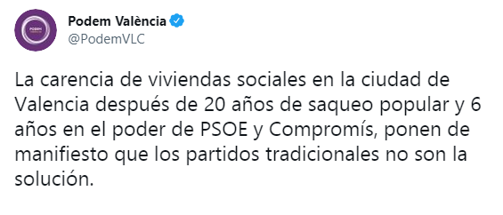 Podemos se olvida de sus competencias y carga contra su propia gestión en Valencia