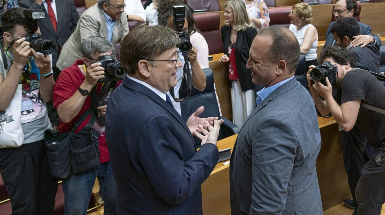 Imagen del presidente de la Generalitat, Ximo Puig (PSPV), junto al vicepresidente segundo, Rubén Martínez Dalmau (Unides Podem)