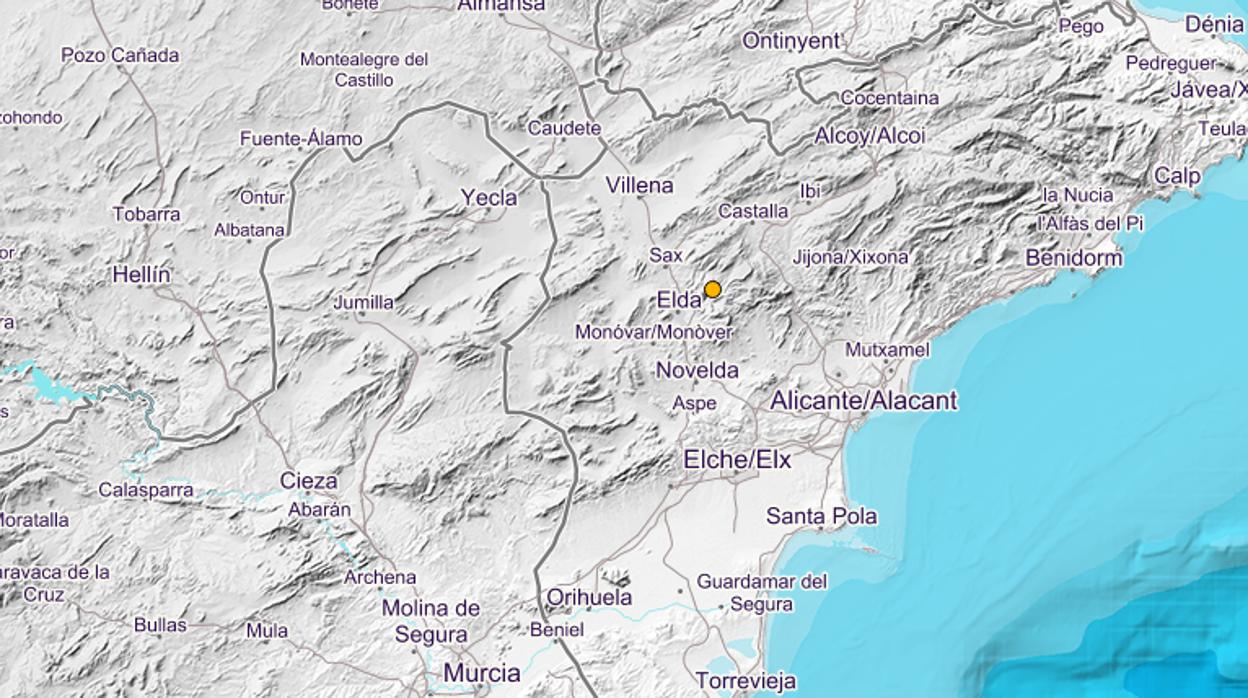 Mapa de la zona en la que se ha producido el terremoto en Petrer (Alicante)