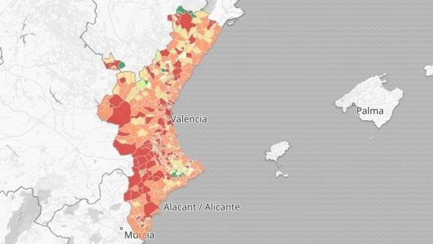 Mapa y listado por municipios de los nuevos contagios de coronavirus en la Comunidad Valenciana