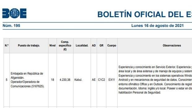 El Gobierno ofrece, en medio de la desbandada en Afganistán, un puesto de trabajo en la embajada