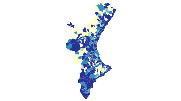 Mapa de la incidencia del coronavirus por municipios en la Comunidad Valenciana