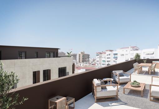 Terraza con vistas al centro urbano de Valencia