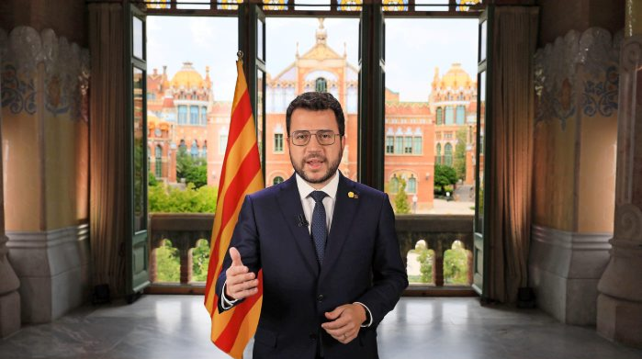 Pere Aragonès, presidente autonómico catalán, durante su discurso con motivo de la Diada de este año