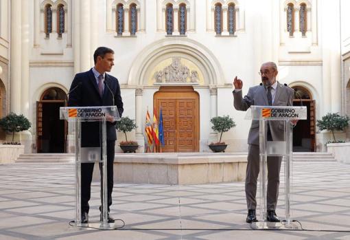 Pedro Sánchez y Javier Lambán, este jueves en Zaragoza