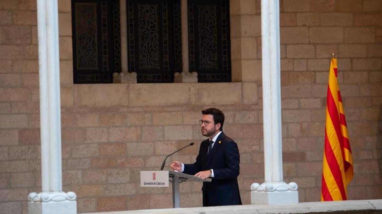 Pere Aragonès, en el Palau de la Generalitat, este miércoles tras la reunión de la mesa de diálogo