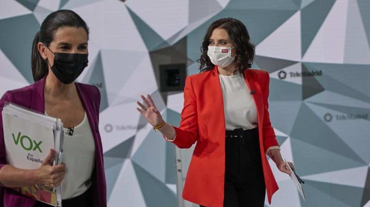 Isabel Díaz Ayuso y Rocío Monasterio, en Telemadrid durante el debate electoral del 4-M