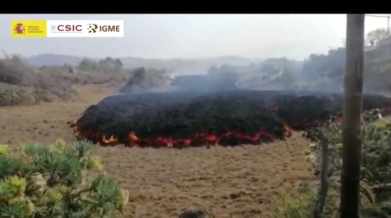 Colada de lava avanzando en La Palma