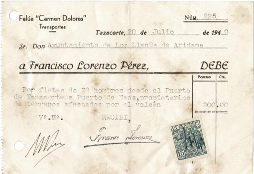 Documento histórico de los 'fletes' para agricultores en el volcán de San Juan