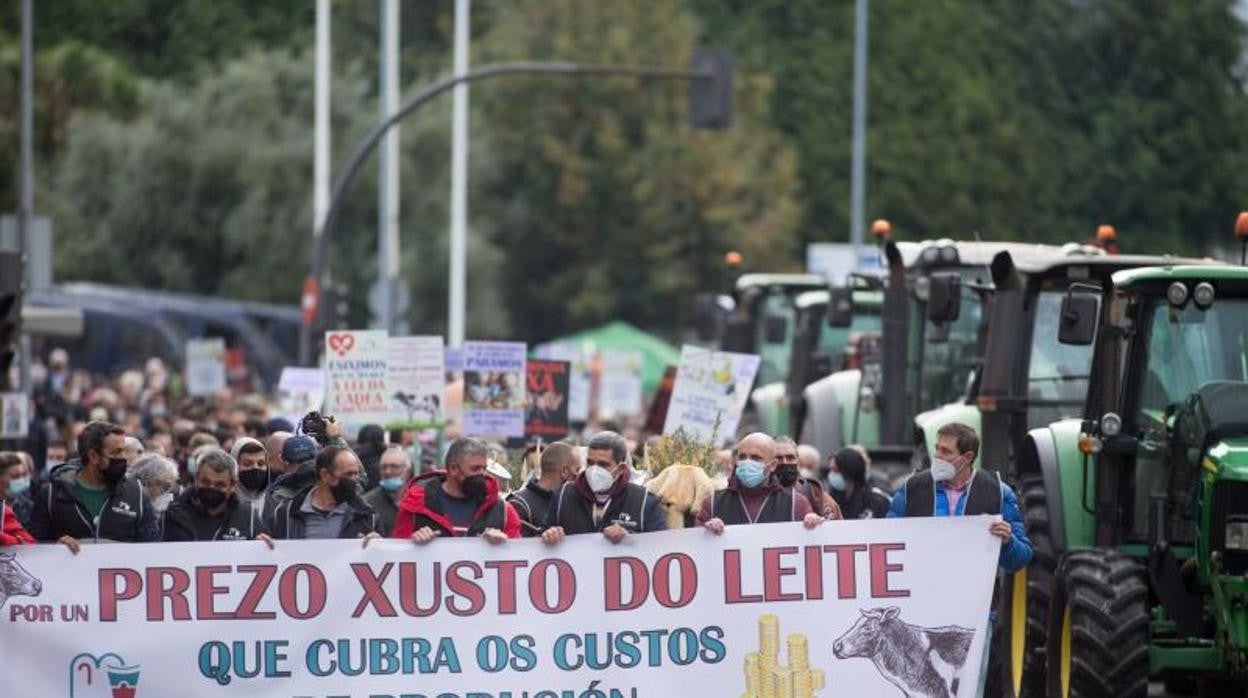 Ganaderos durante las protestas en Lugo