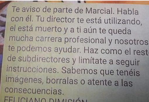 Mensaje anónimo de WhatsApp con las supuestas amenazanas a la subdirectora de la prisión