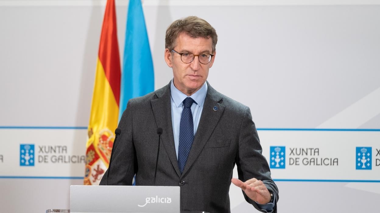 Alberto Núñez Feijóo durante la rueda de prensa despues de la reunión del Consello