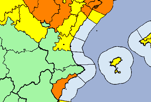 Mapa con los avisos vigentes este martes en la Comunidad Valenciana