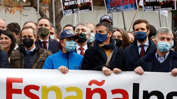 PP, Vox y Cs, en la manifestación contra la reforma de la ley de seguridad ciudadana: «Estamos en la calle junto a los más leales»