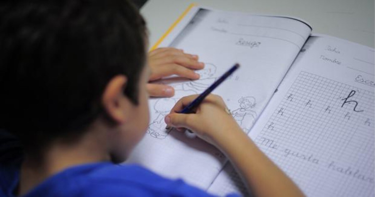 Un niño en una escuela catalana realiza actividades de lengua