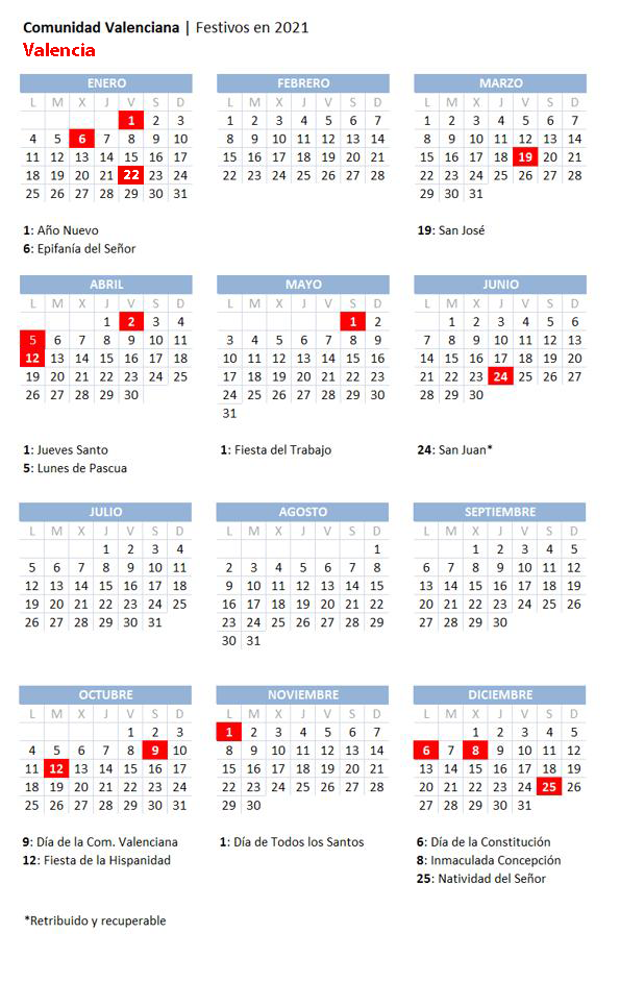 Calendario laboral 2021 en Valencia: cómo caen los festivos del puente de diciembre, Navidad, Año Nuevo y Reyes