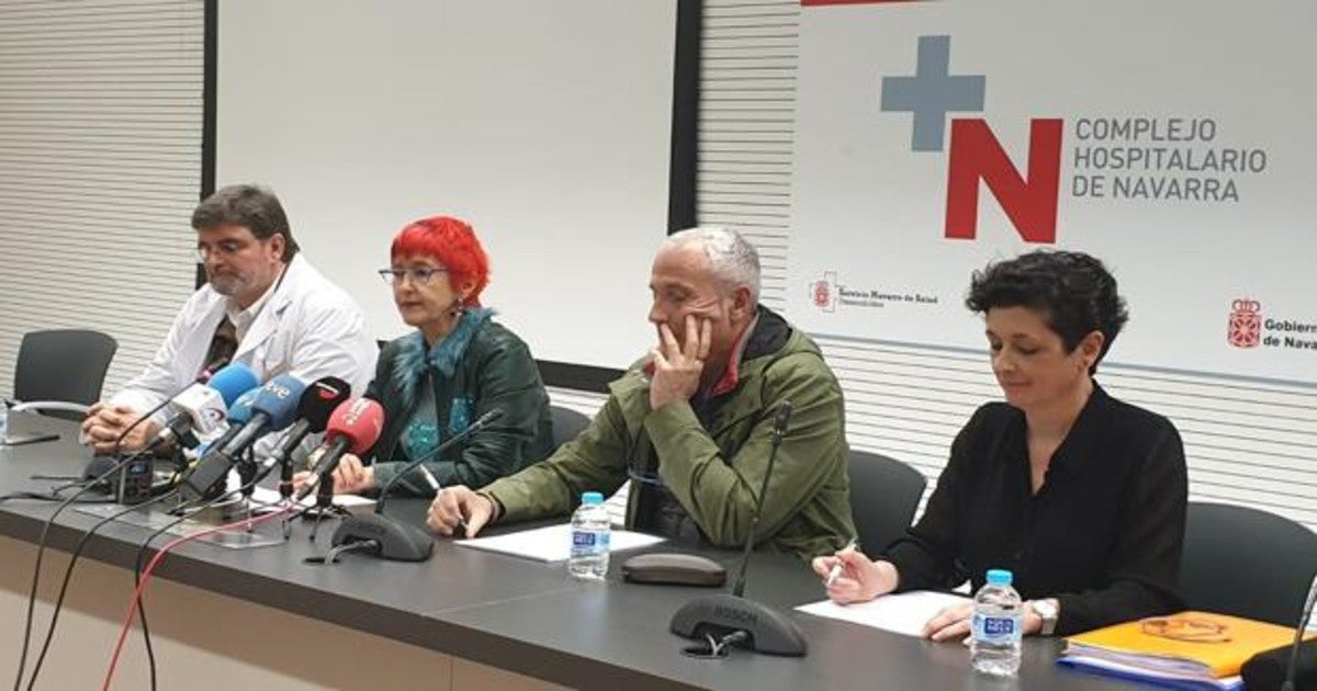 Alfredo Martínez Larrea, la consejera Santos Induráin, Carlos Artundo y Mª Ángeles Nuin durante la rueda de prensa en la que se informó del primer caso de coronaviarus en Navarra el 29 de febrero de 2020.