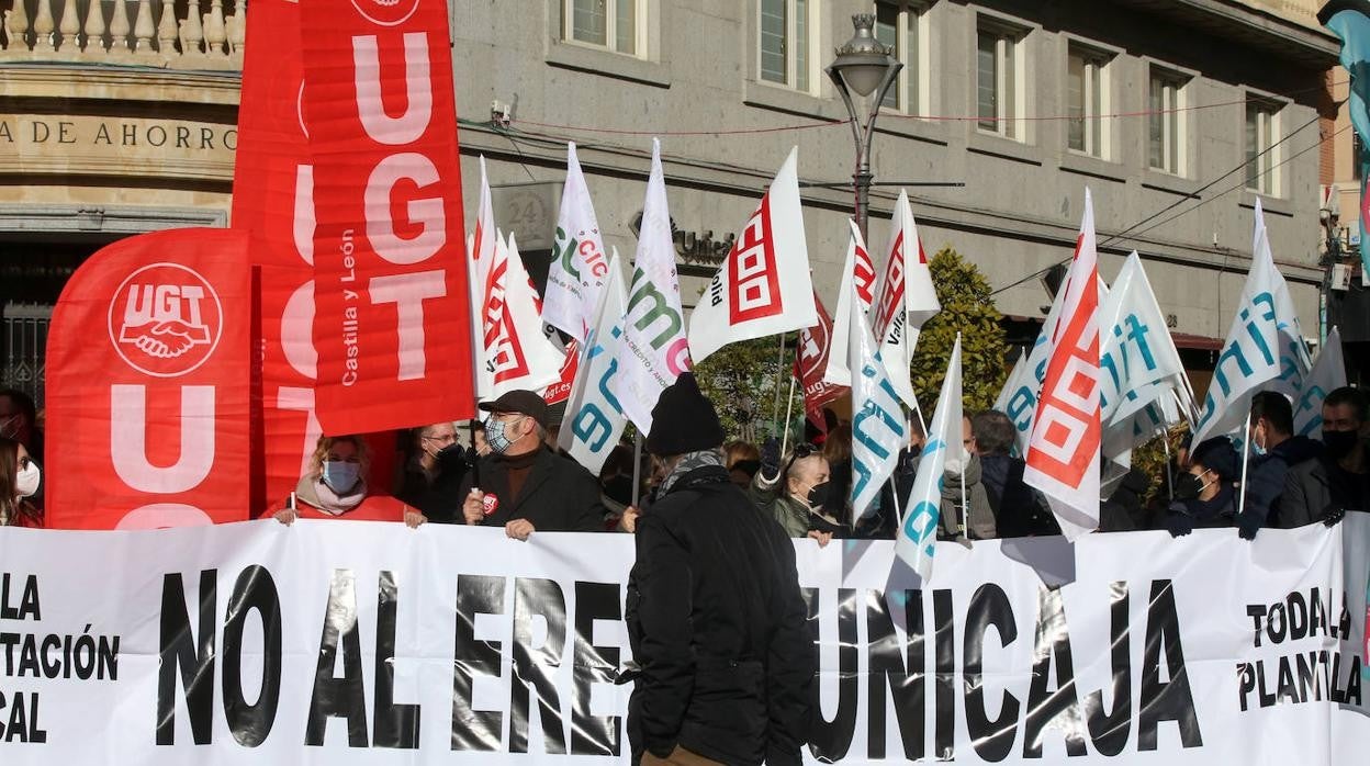 Los trabajadores de Unicaja en una protesta