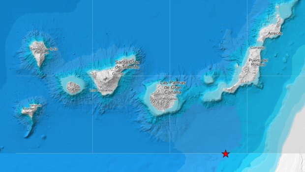 Registrado un terremoto de 4,8 en el Atlántico, entre Canarias y el Sahara Occidental