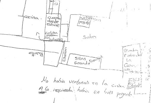 Croquis dibujado por una víctima del piso donde fue violada durante días