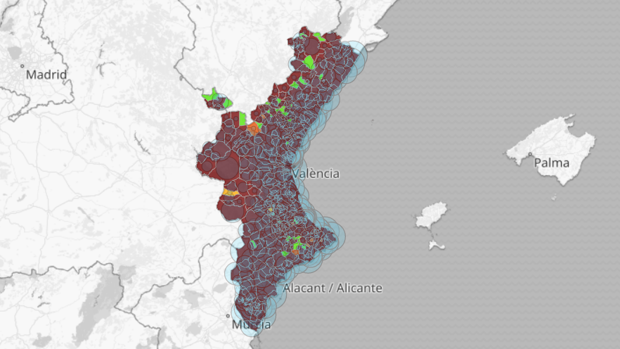 Listado de los 487 municipios con riesgo muy alto de contagios de coronavirus en la Comunidad Valenciana