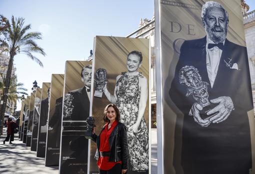 Imagen de la actriz Rosana Pastor en la exposición 'De Valencia a los Goya', instalada en la plaza del Ayuntamiento