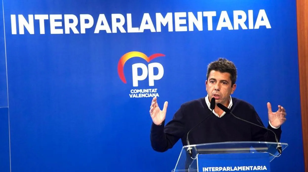 Imagen del presidente del PPCV, Carlos Mazón, durante la Interparlamentaria del partido en Valencia
