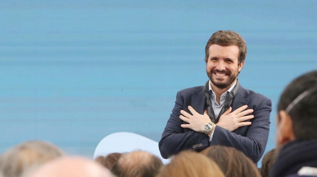 Pablo Casado, durante su intervención en el mitin de Palencia