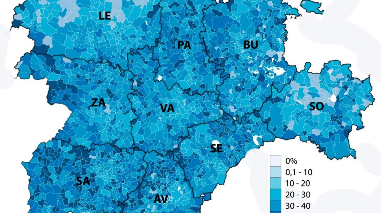 Porcentaje de voto del PSOE en las elecciones de Castilla y León en cada municipio