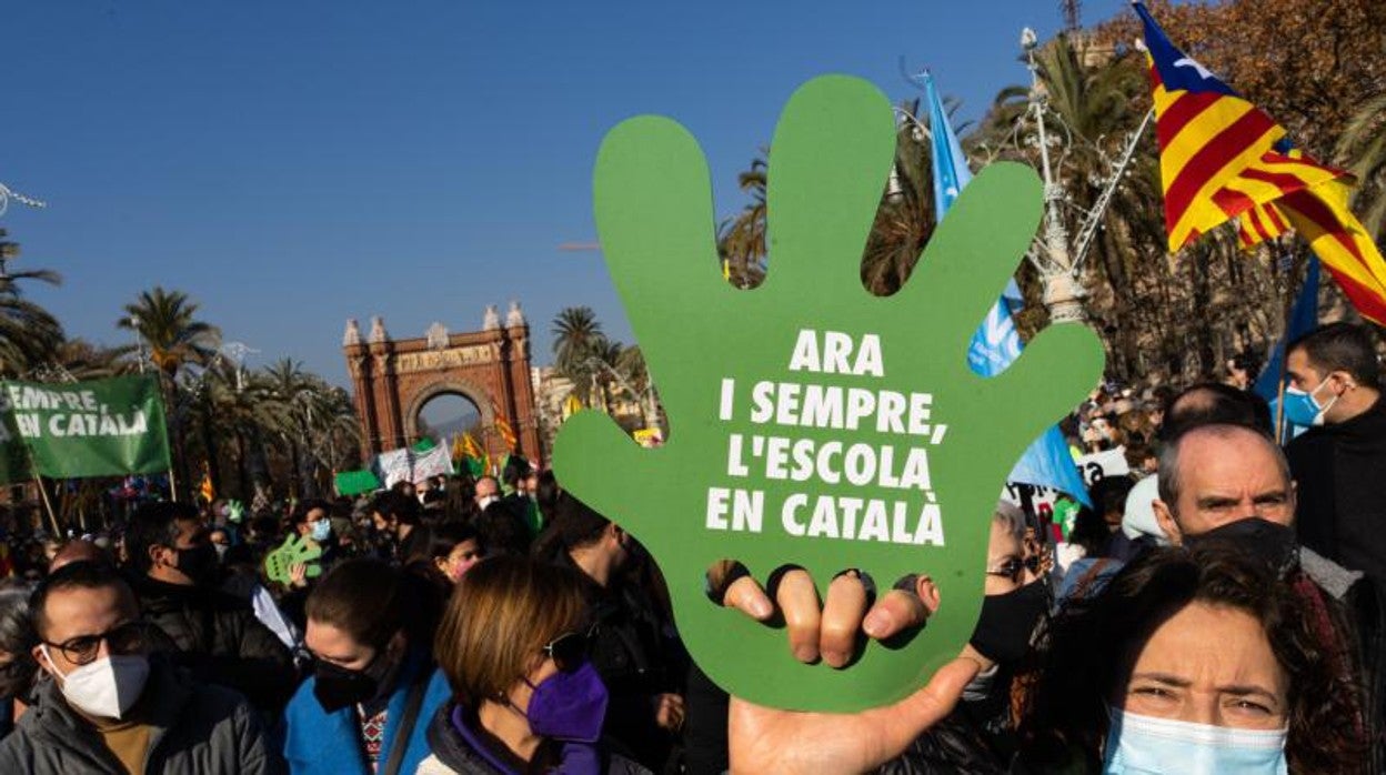 Una manifestación en contra del bilingüismo, a finales de 2021 en Barcelona