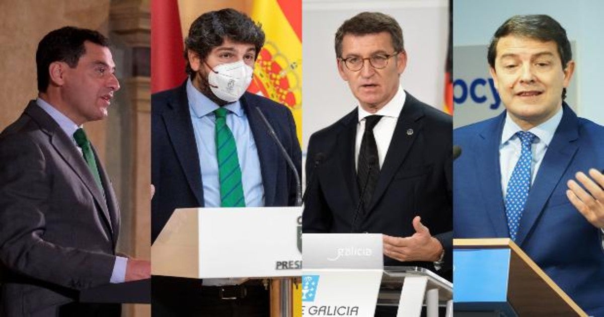 De izq. a dcha.: Juanma Moreno, Fernando López Miras, Alberto Nuñez Feijóo y Alfonso Fernández Mañueco