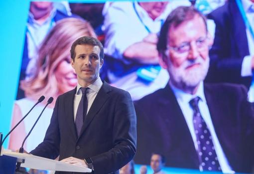 Pablo Casado durante el XIX Congreso del PP, en el que fue elegido presidente del partido, en julio de 2018