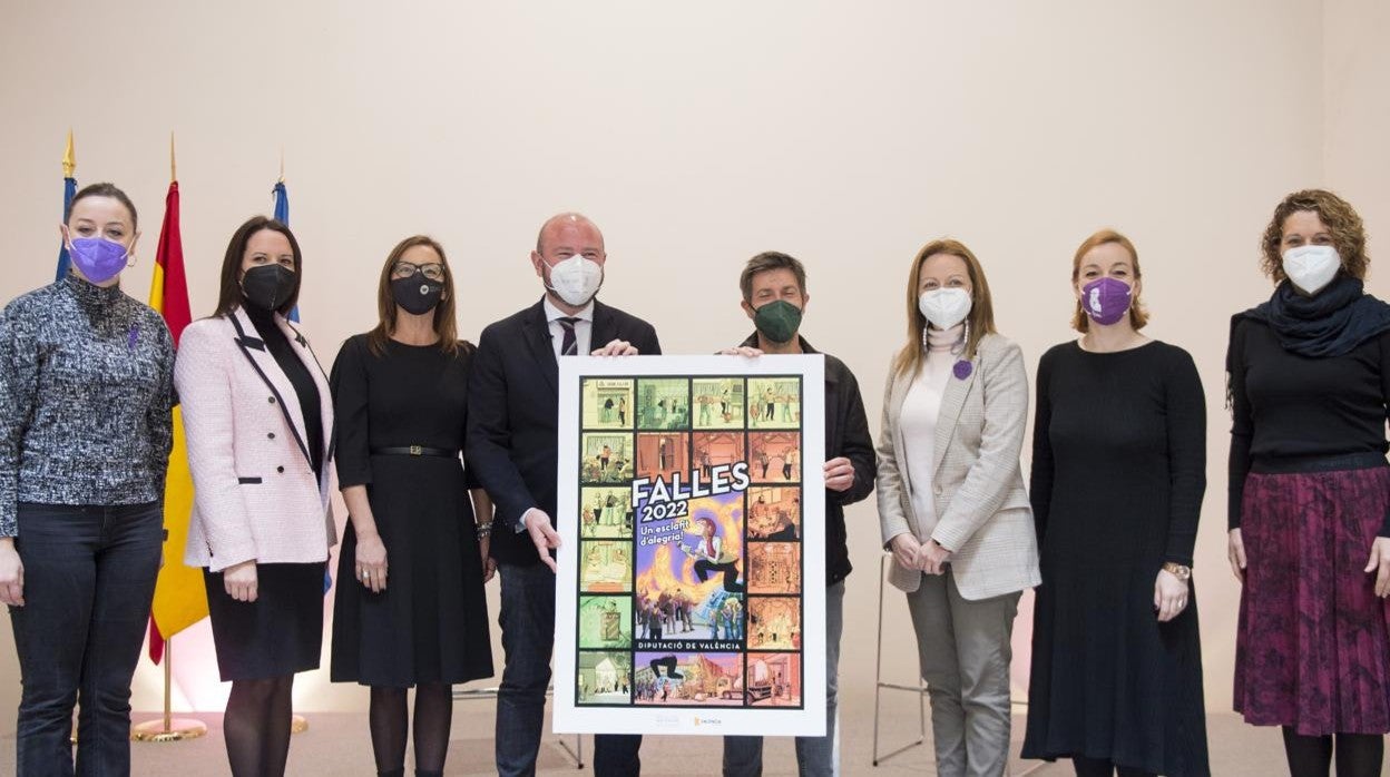 Imagen de la presentación del cartel oficial de las Fallas 2022 por parte de la Diputación de Valencia