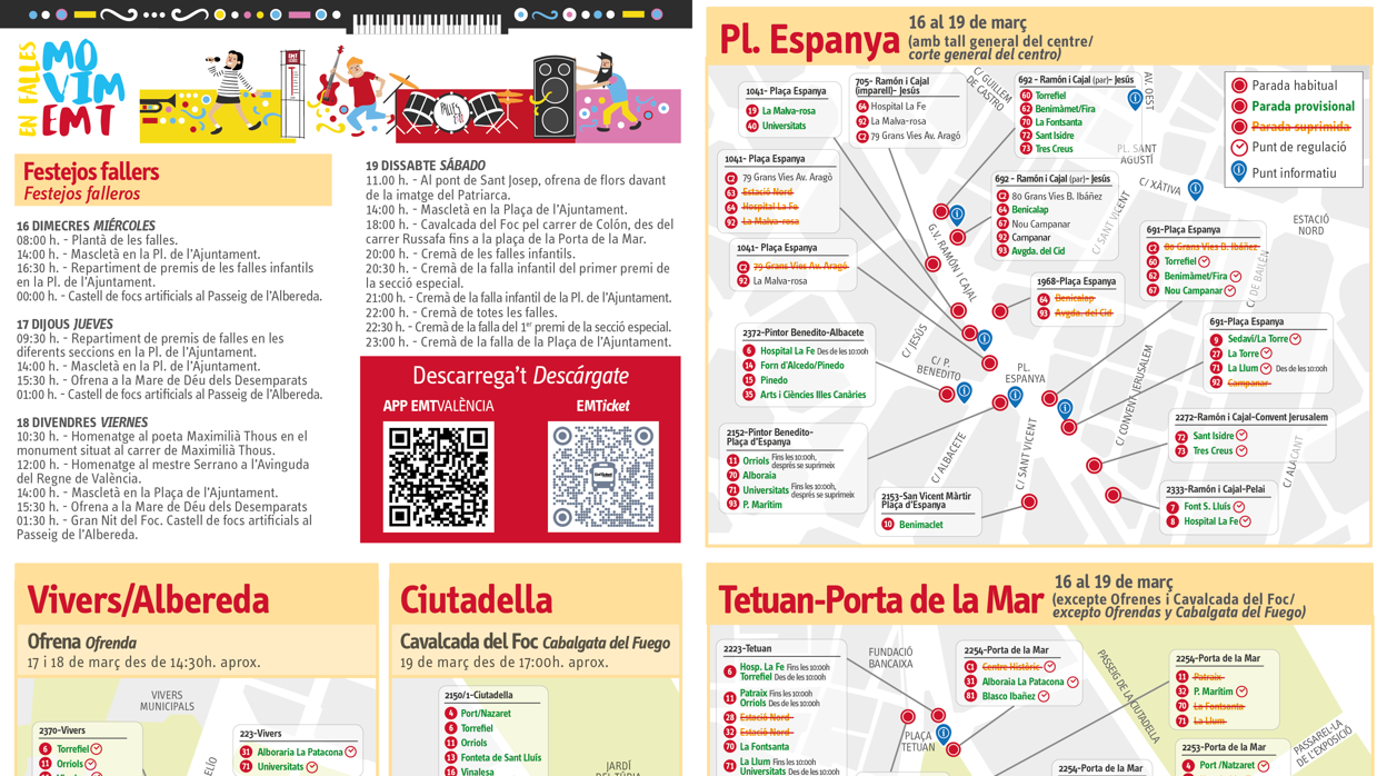 Fallas 2022 en Valencia: horarios especiales y refuerzos por líneas en los autobuses de la EMT