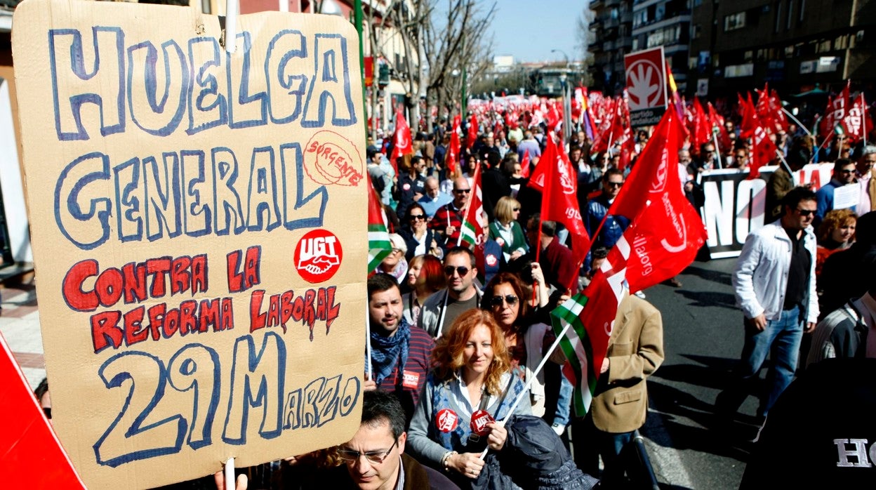 Protesta sindical en marzo del 2012 llamando a la huelga general el día 29 de aquel mes