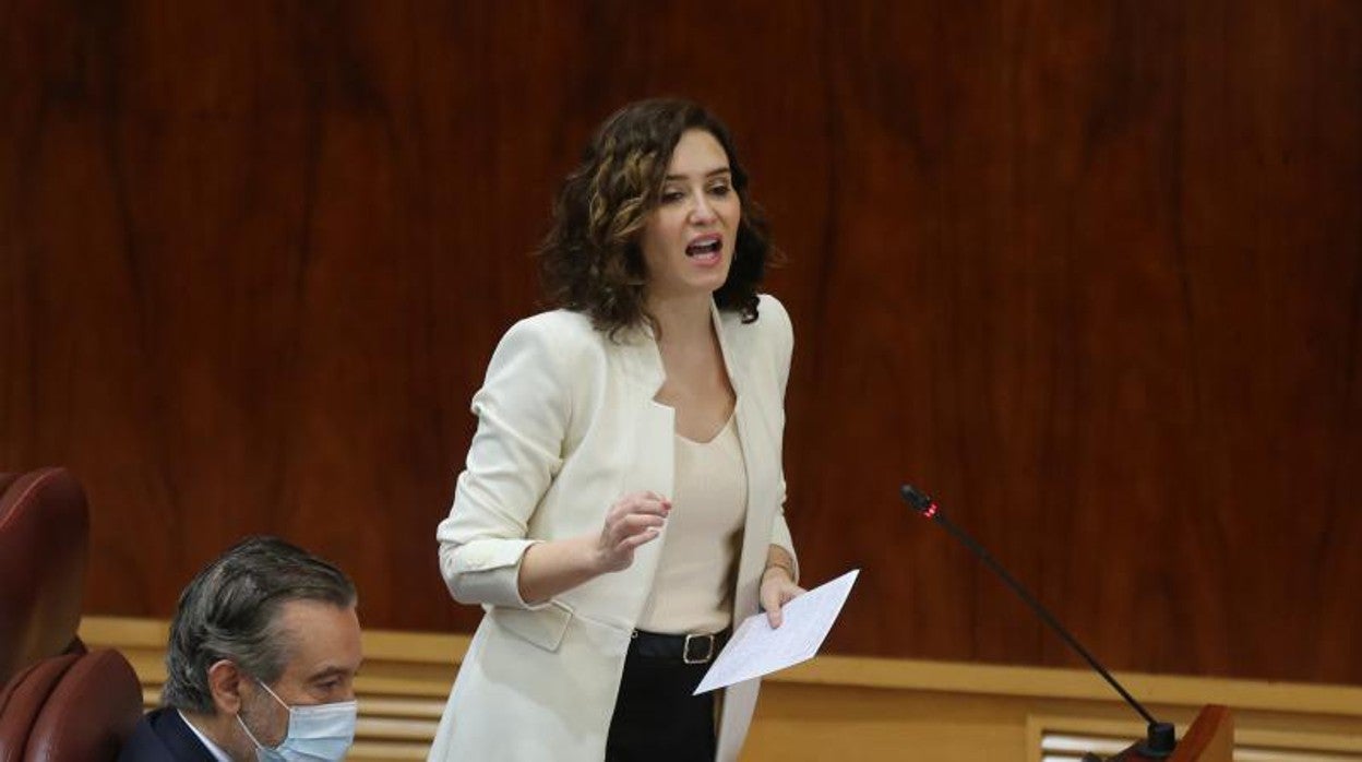 Isabel Díaz Ayuso, esta mañana en el pleno de la Asamblea de Madrid