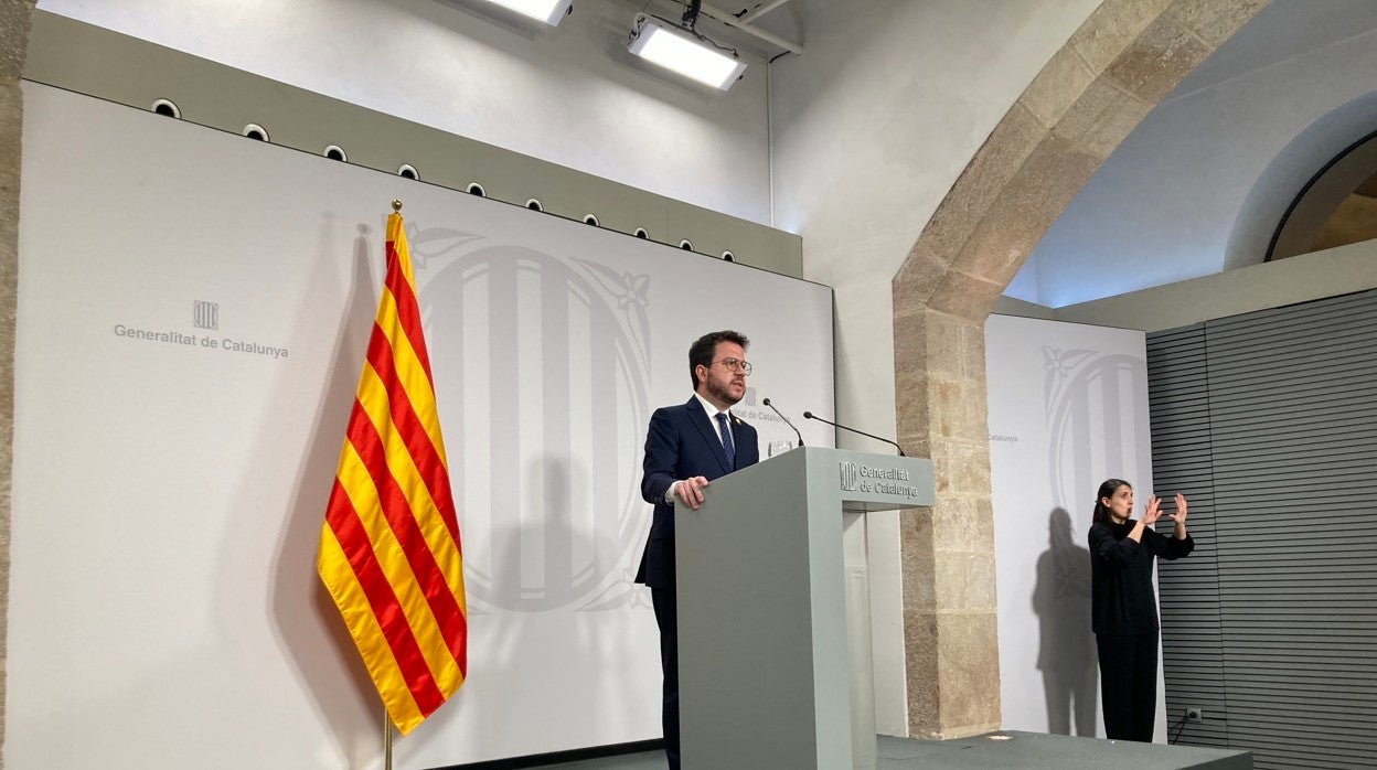 Pere Aragonès, presidente de la Generalitat, durante la rueda de prensa de este martes