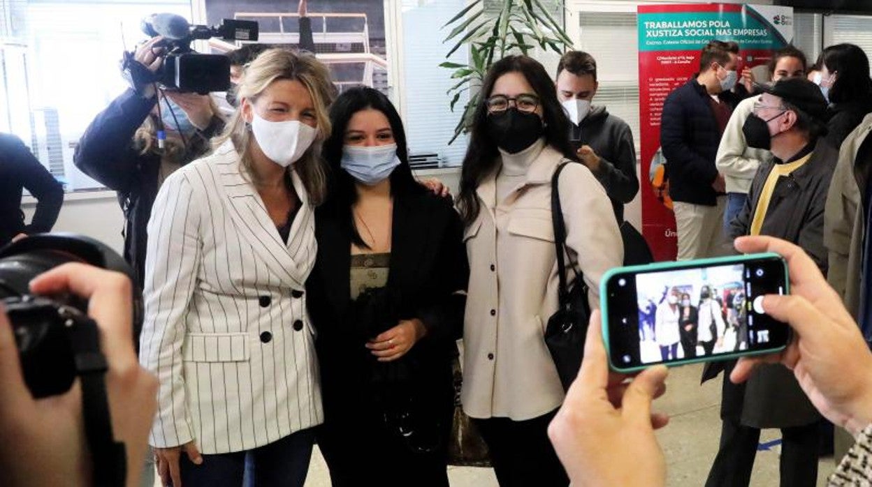 Yolanda Díaz este miércoles en la facultad de Políticas de la Universidade de Santiago