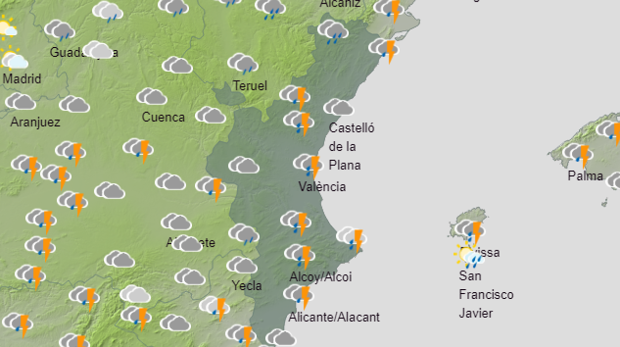 Mapa con la previsión del tiempo en la Comunidad Valenciana para el miércoles 20 de abril