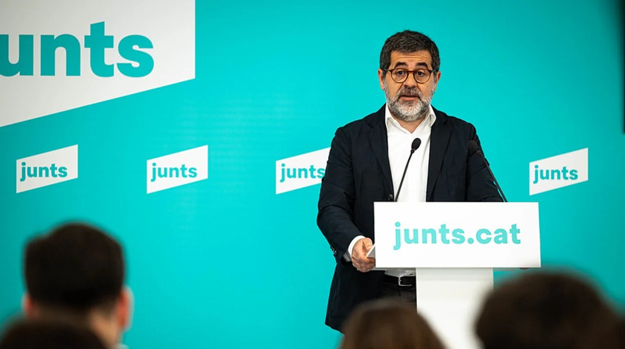 Jordi Sànchez, secretario general de Junts, durante la rueda de prensa de este lunes