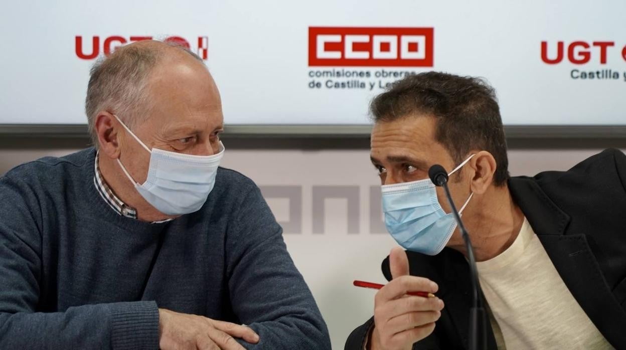 Los secretarios generales de CCOO y UGT Castilla y León, Vicente Andrés y Faustino Temprano